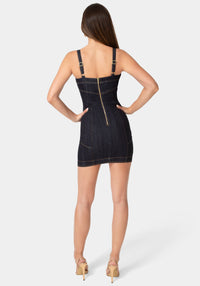 Back View-FITTED MINI DENIM DRESS-RAW INDIGO WASH