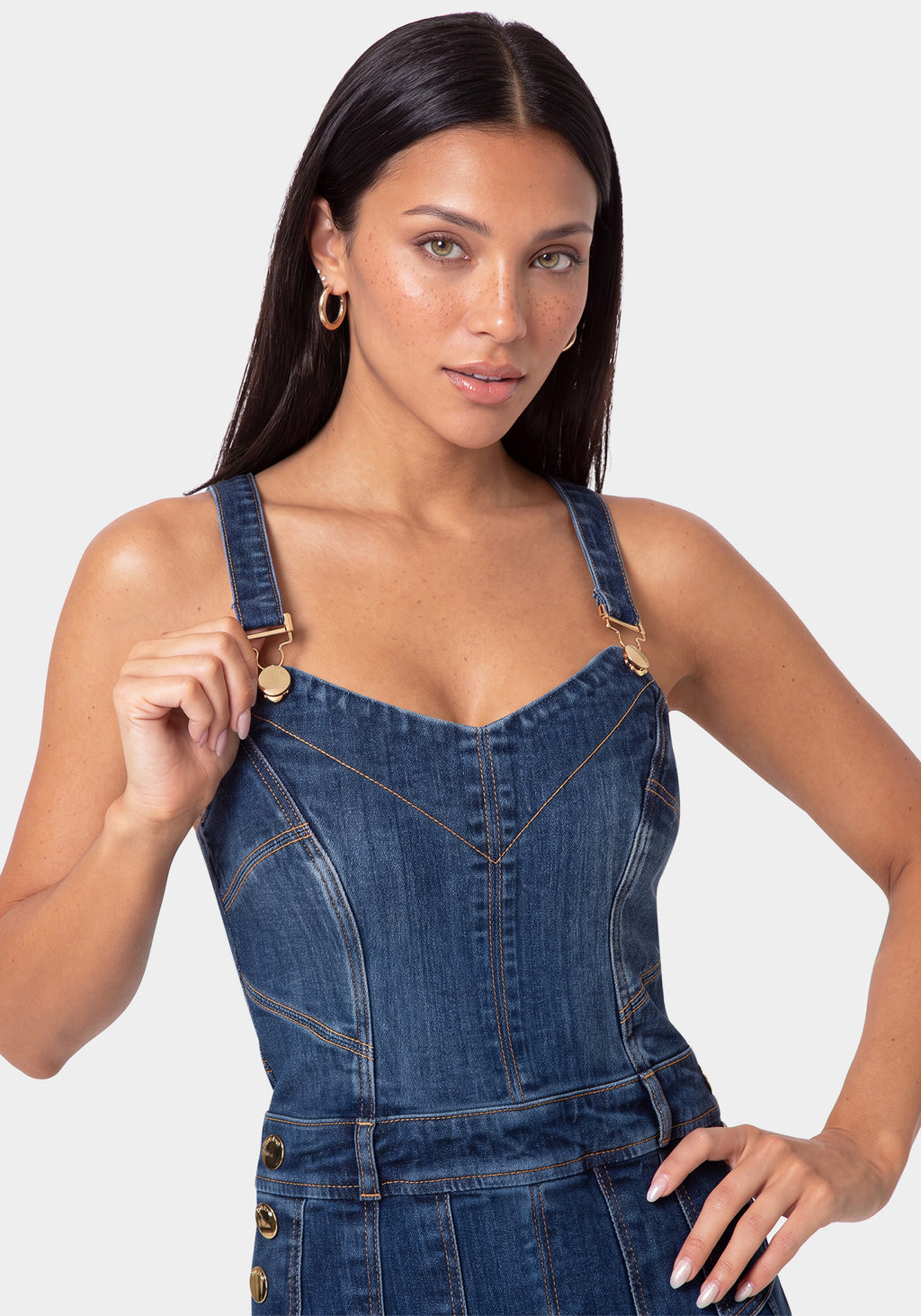 Side View-MINI PLEATED DENIM DRESS-BLUE OBSESSION WASH