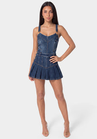 Other View-MINI PLEATED DENIM DRESS-BLUE OBSESSION WASH