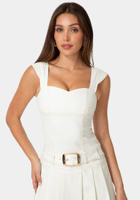 Front View-PLEATED SKORT DENIM DRESS-SOFT WHITE WASH