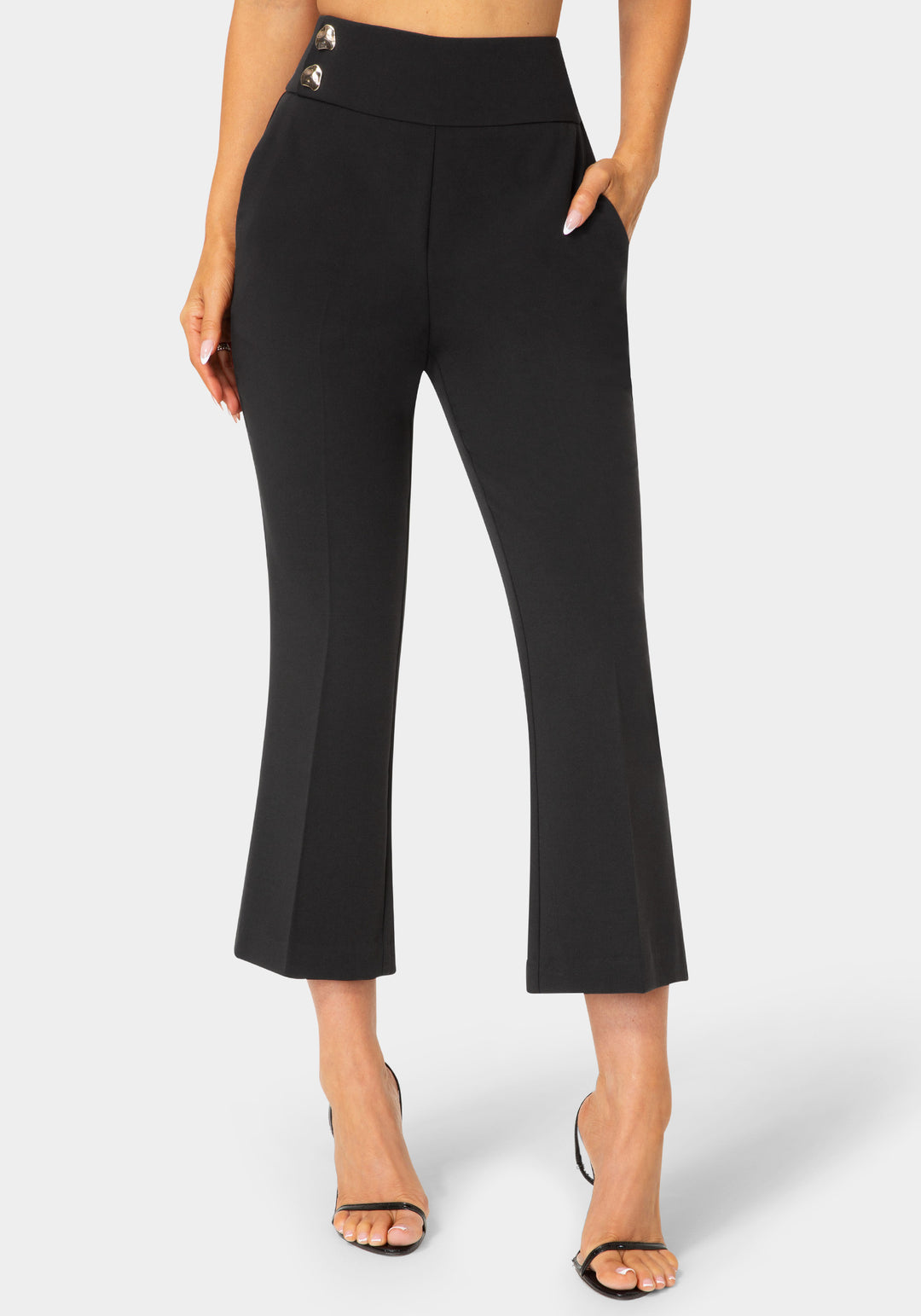 Front View-Natural Waist Cropped Flared Pant-Black
