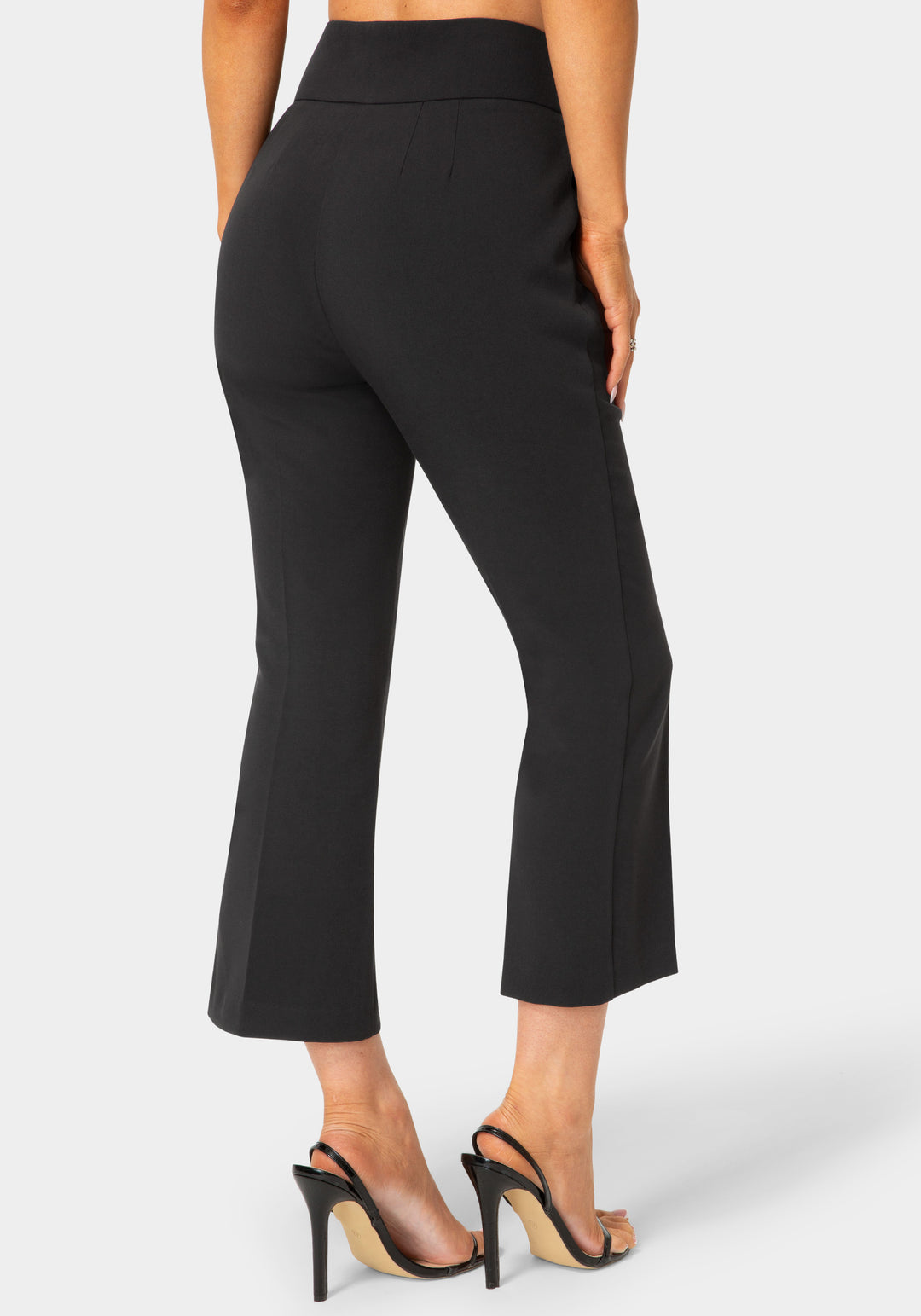 Back View-Natural Waist Cropped Flared Pant-Black