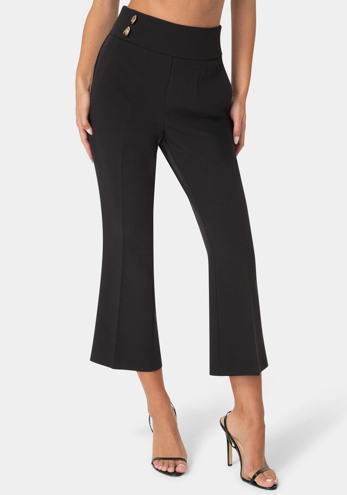 Front View-Cropped Flared Pant-BLACK