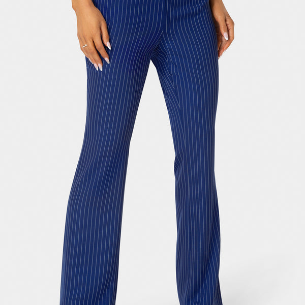 Side view - Mid Rise Stripe Mini Bootcut Leg Pant - Blue Intention Pinstripe