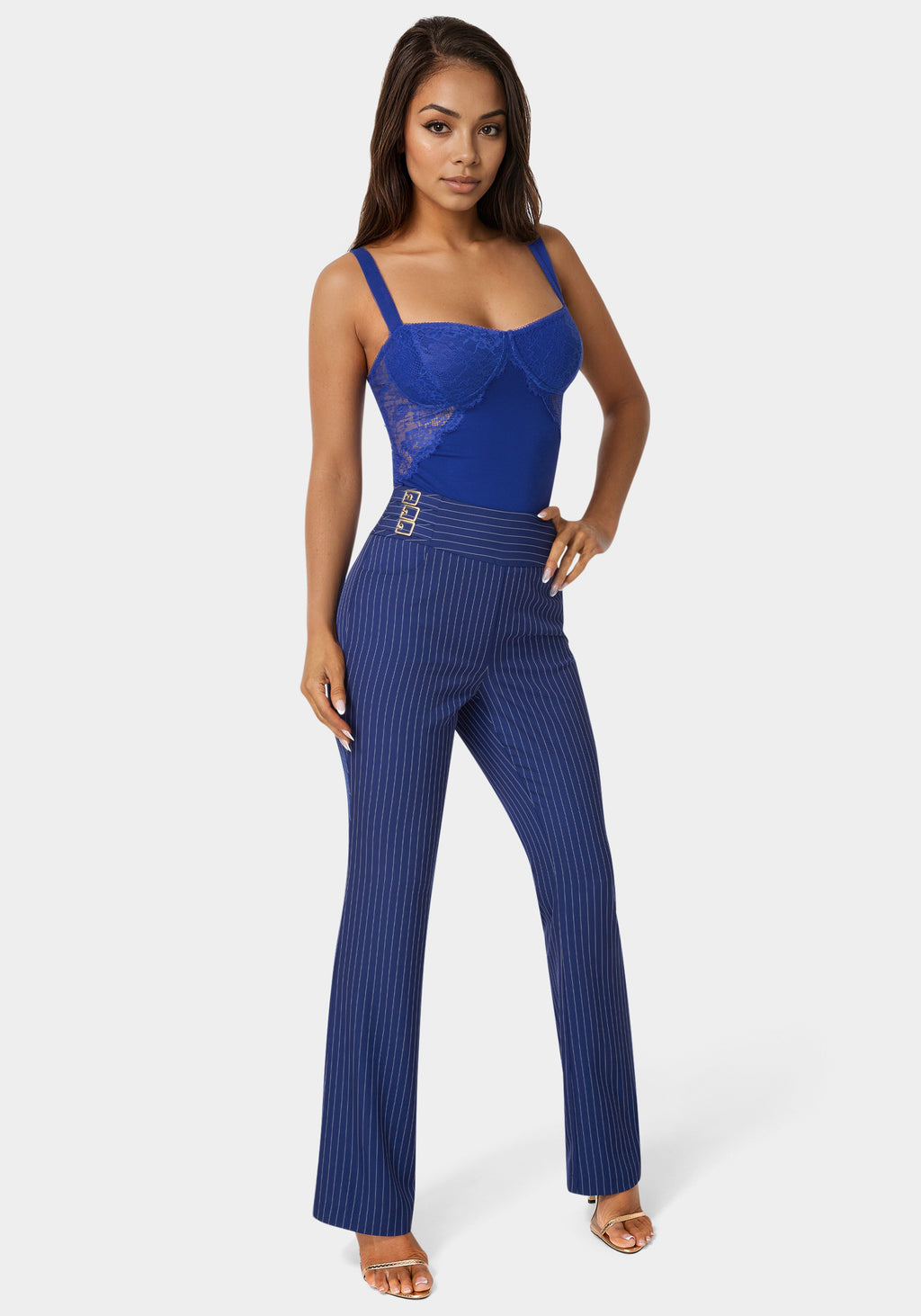 Additional view - Mid Rise Stripe Mini Bootcut Leg Pant - Blue Intention Pinstripe