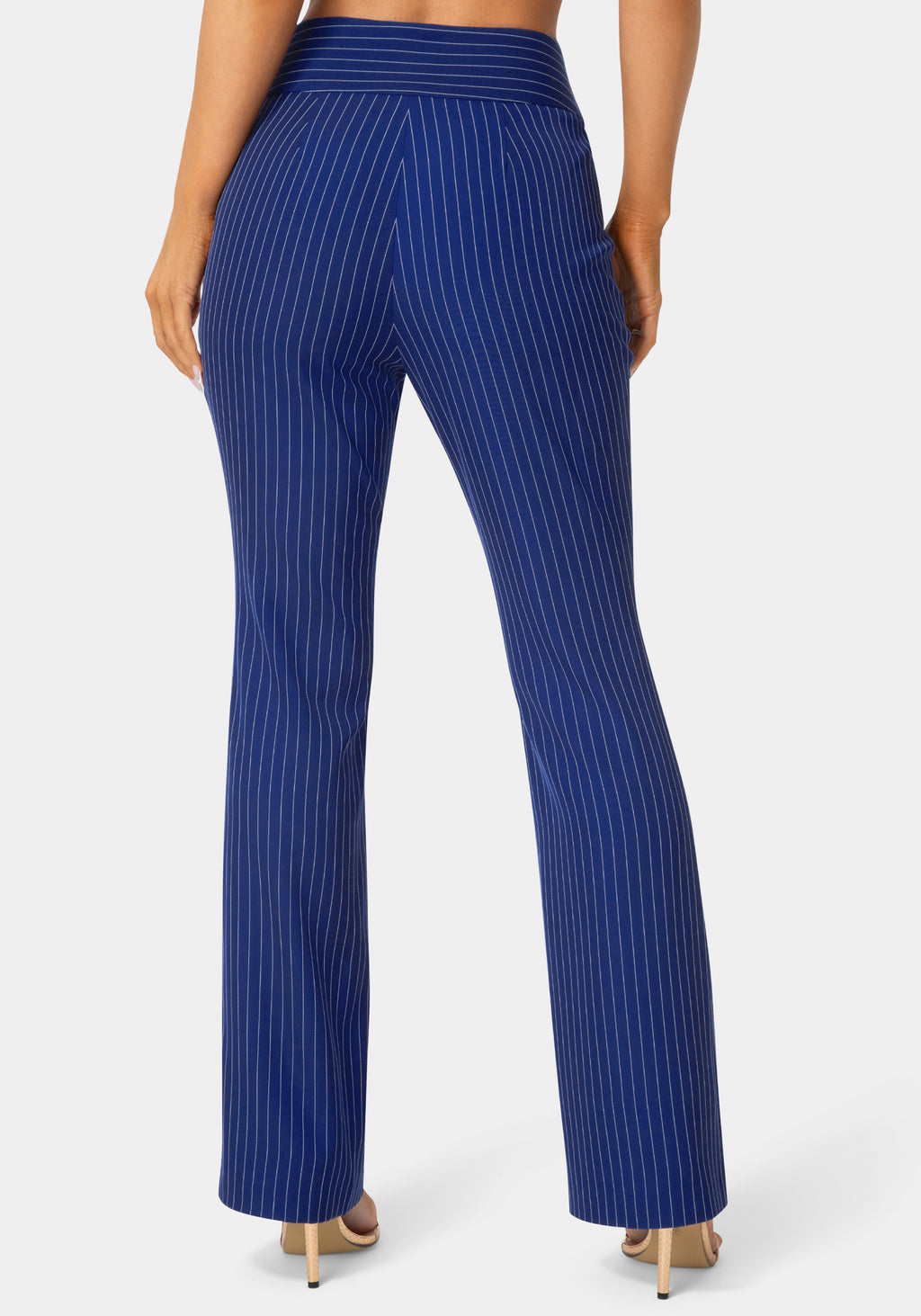 Back view - Mid Rise Stripe Mini Bootcut Leg Pant - Blue Intention Pinstripe