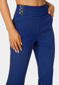 Detail view - Mid Rise Stripe Mini Bootcut Leg Pant - Blue Intention Pinstripe
