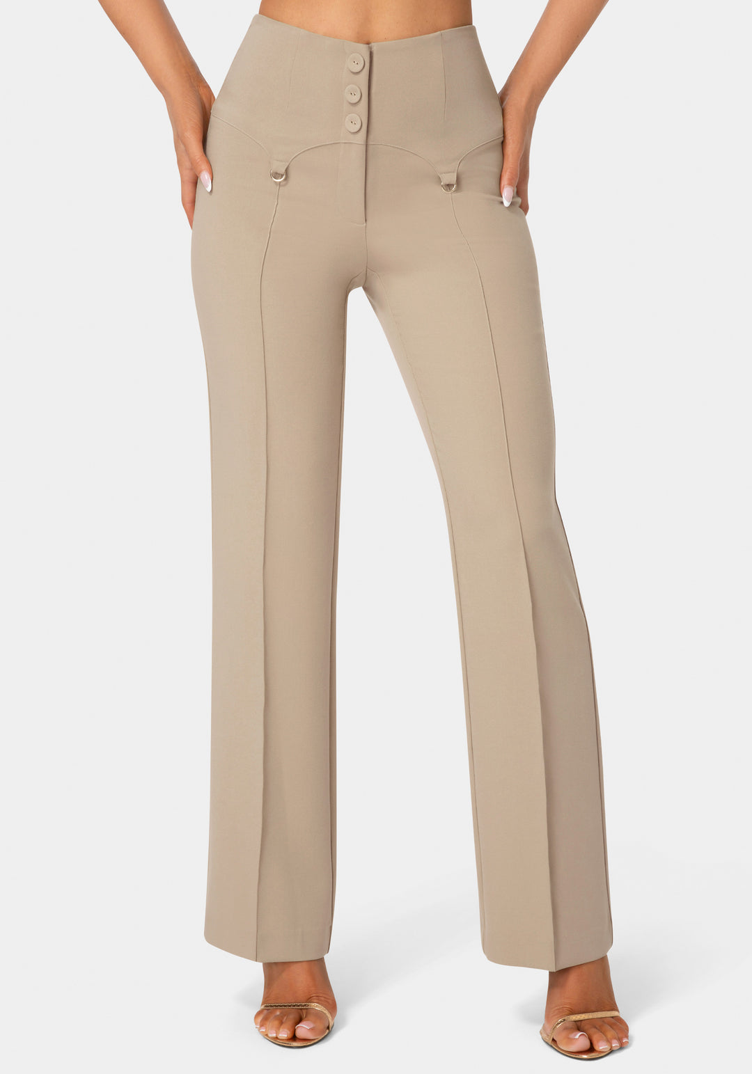 Front view - High Waist Corset Illusion Straight Leg Pant - Bare Affair