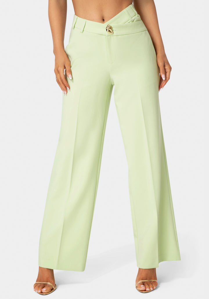 Front view - High Waist Overlap Wide Leg Pant - Mint To Be
