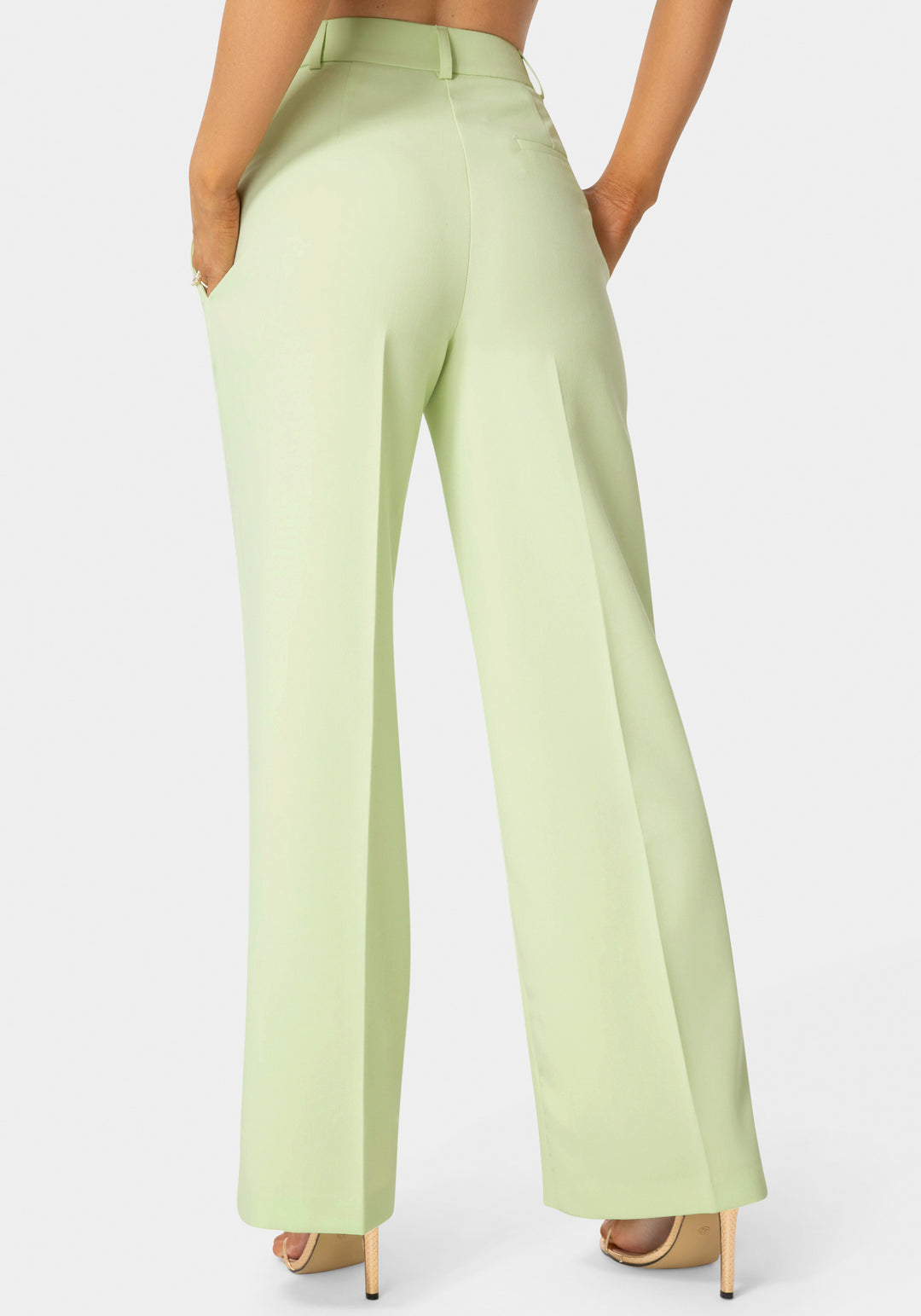 Back view - High Waist Overlap Wide Leg Pant - Mint To Be