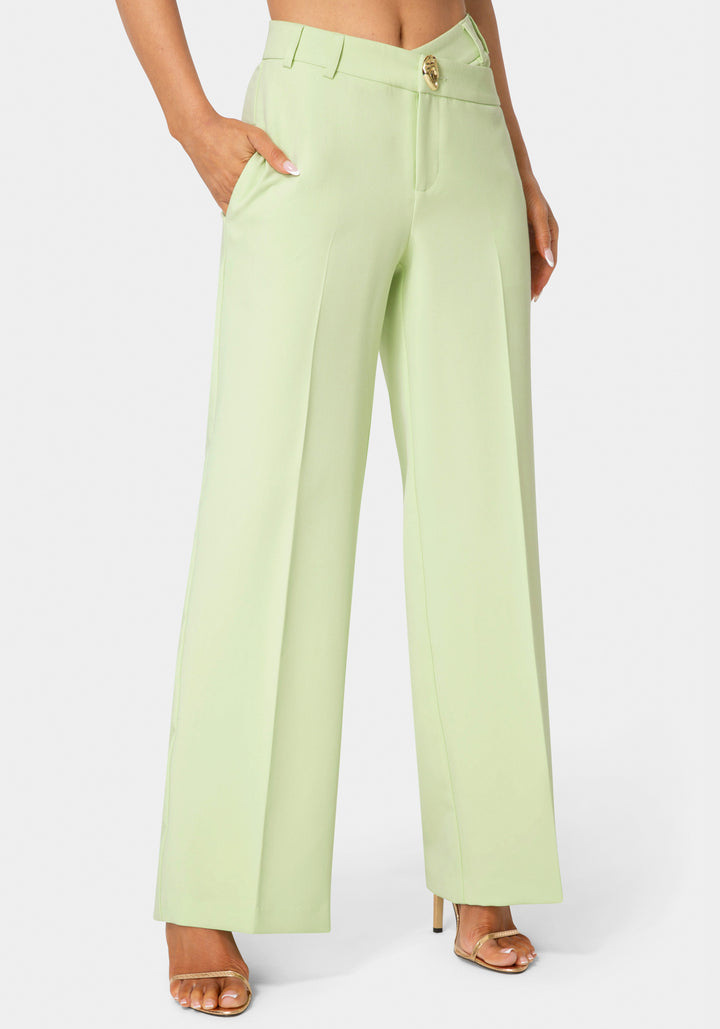 Side view - High Waist Overlap Wide Leg Pant - Mint To Be