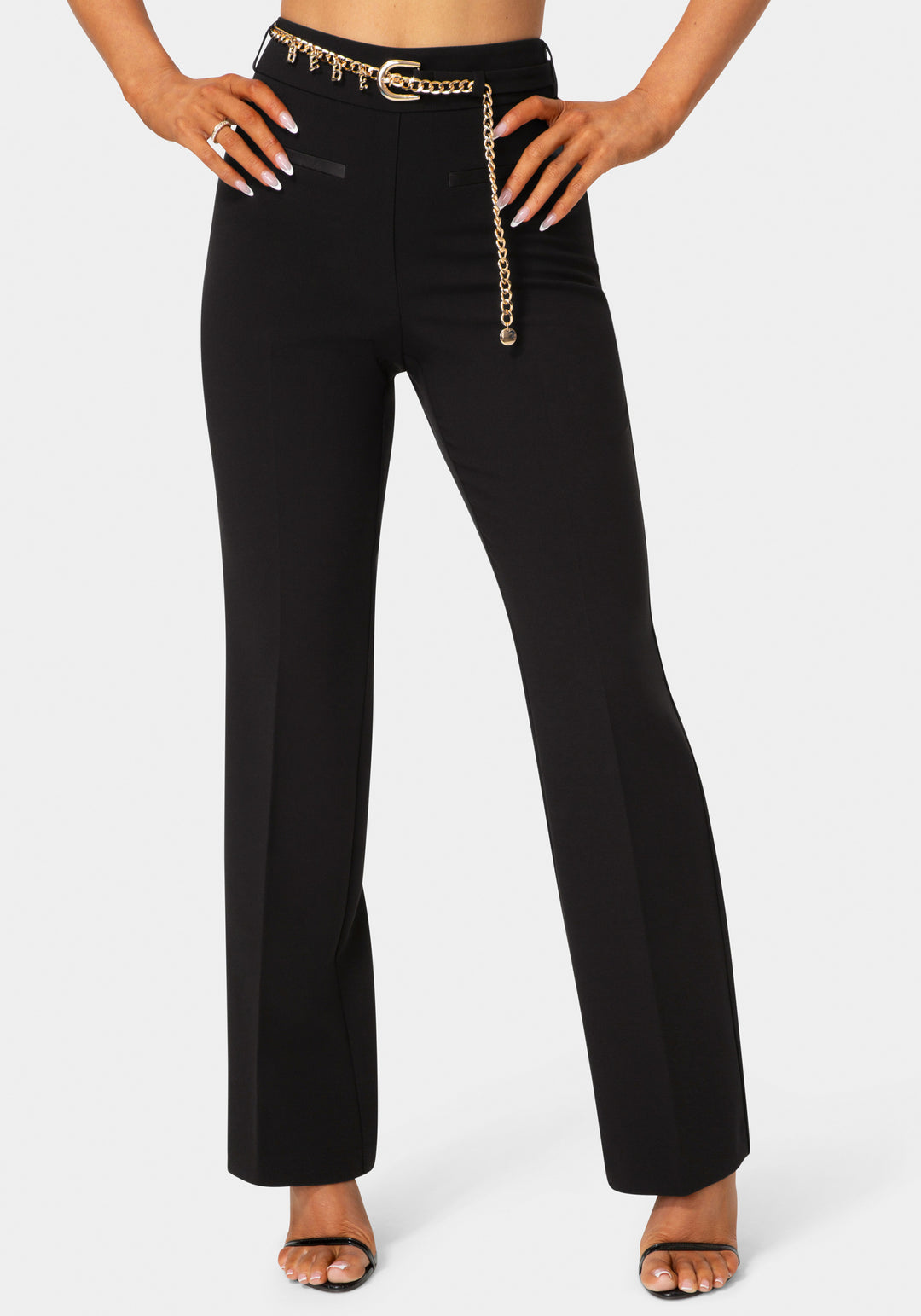 Front view - Natural Waist Straight Leg Pant - Black