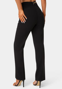 Back view - Natural Waist Straight Leg Pant - Black
