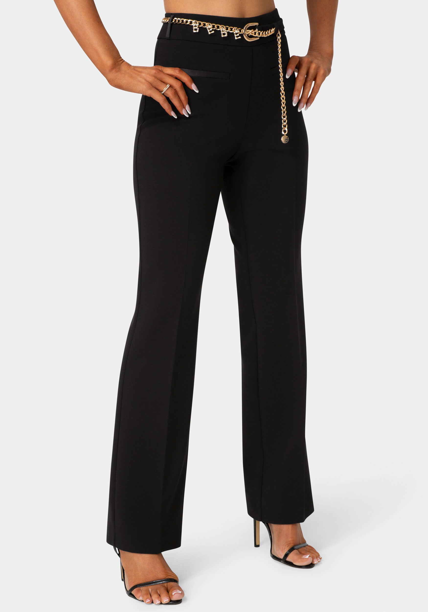 Side view - Natural Waist Straight Leg Pant - Black