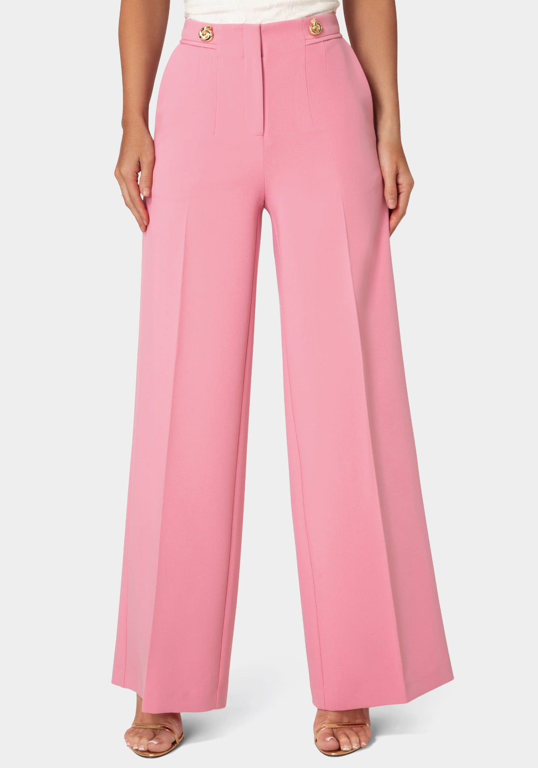 Front View-Tailored Wide Leg Pant-Wild Rose