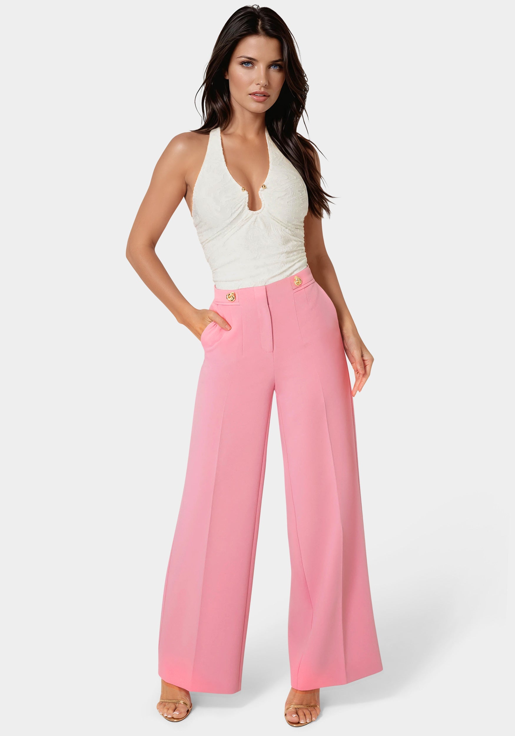 Side View-Tailored Wide Leg Pant-Wild Rose