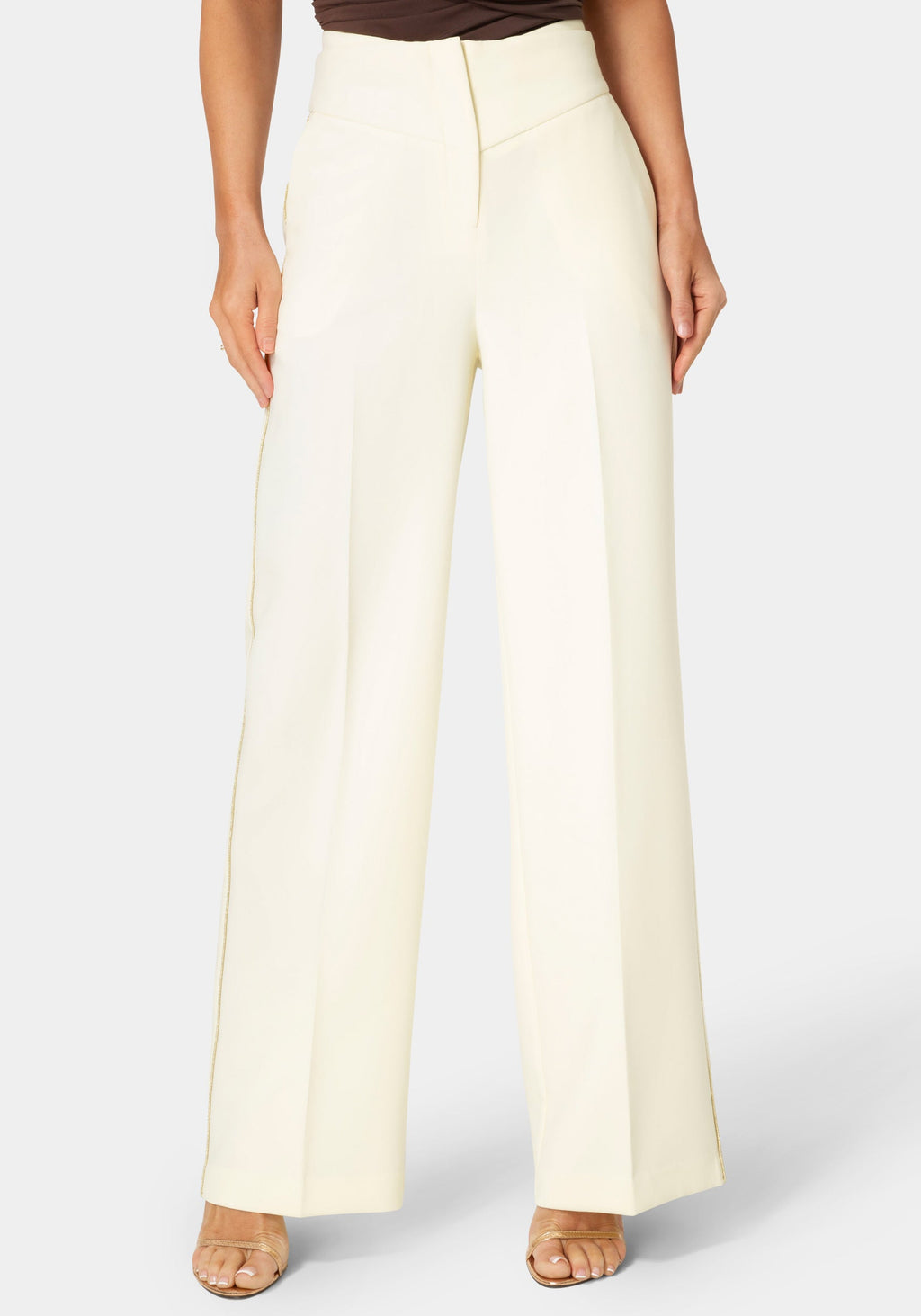 Detail View-Tailored Straight Wide Leg Pant-Butter Cream
