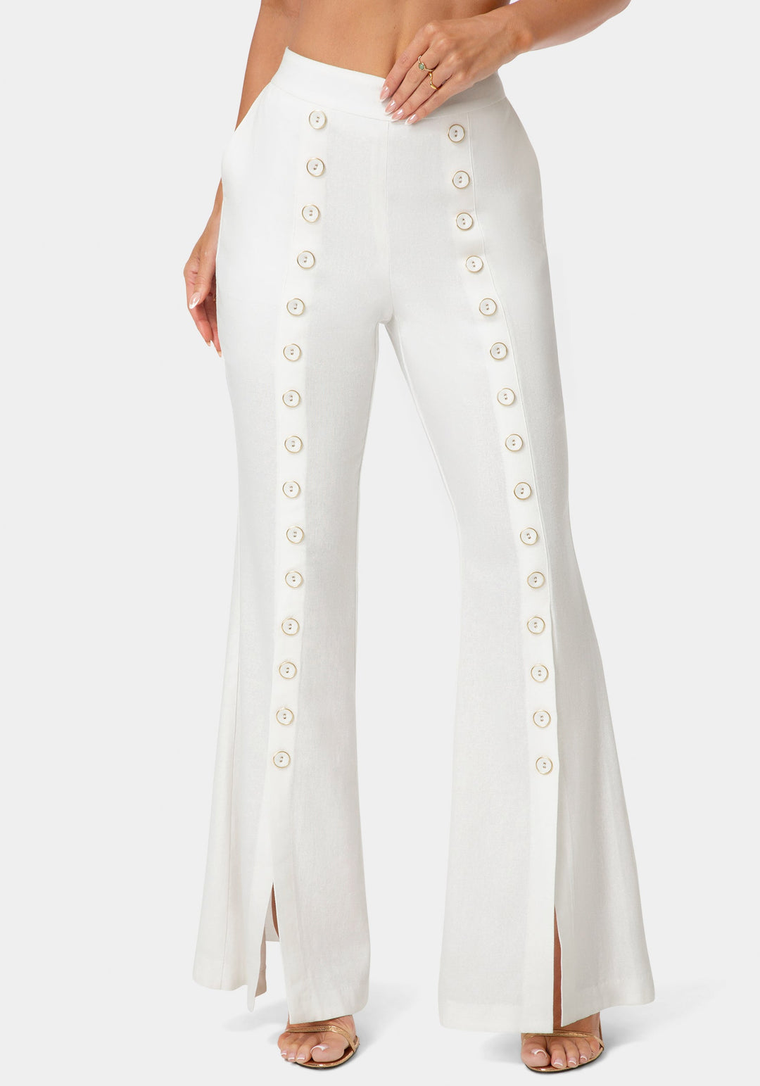 Detail View-Linen Mini Flare Leg Pant-WHITE ALYSSUM