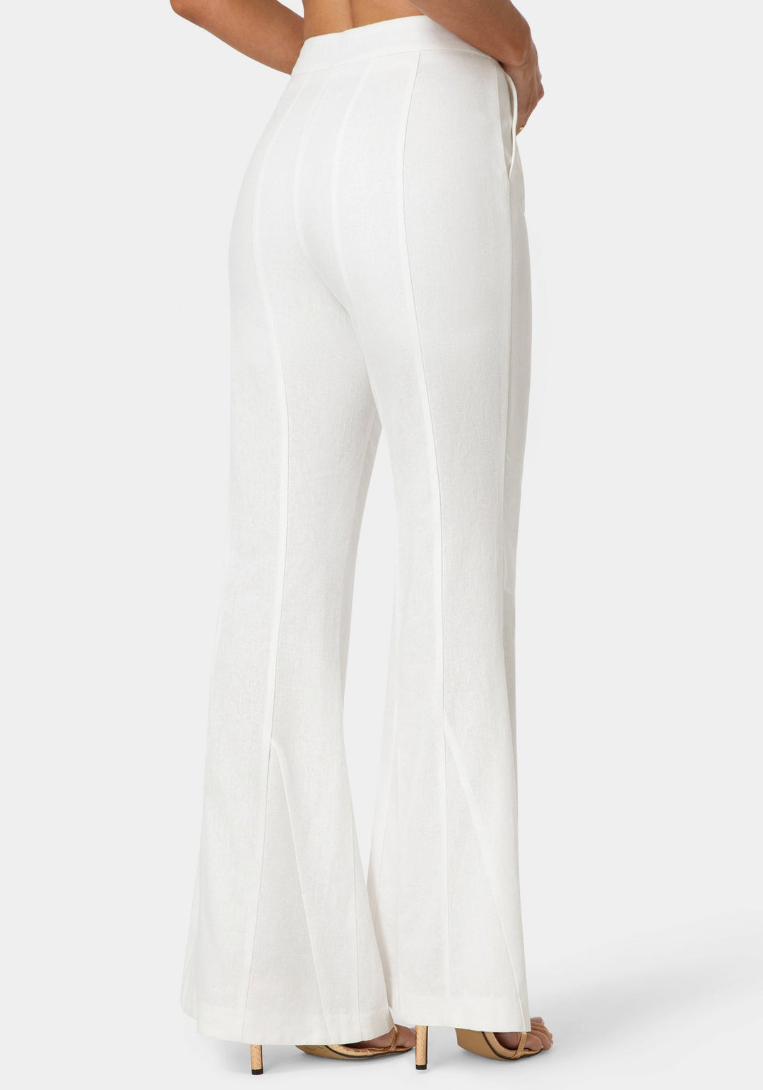 Back View-Linen Mini Flare Leg Pant-WHITE ALYSSUM