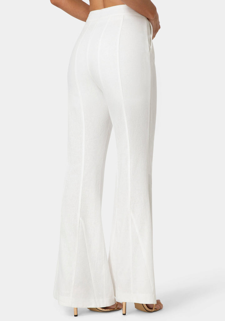 Back View-Linen Mini Flare Leg Pant-WHITE ALYSSUM