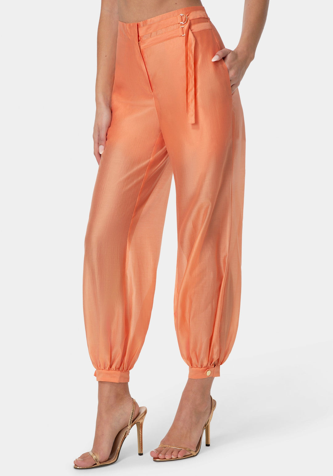 Detail View-Sheer Voile Bubble Pant-PAPAYA PUNCH