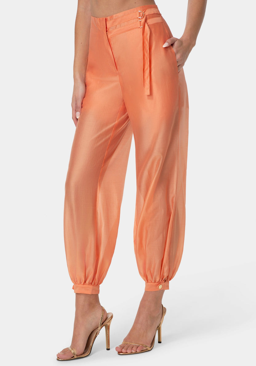 Detail View-Sheer Voile Bubble Pant-PAPAYA PUNCH