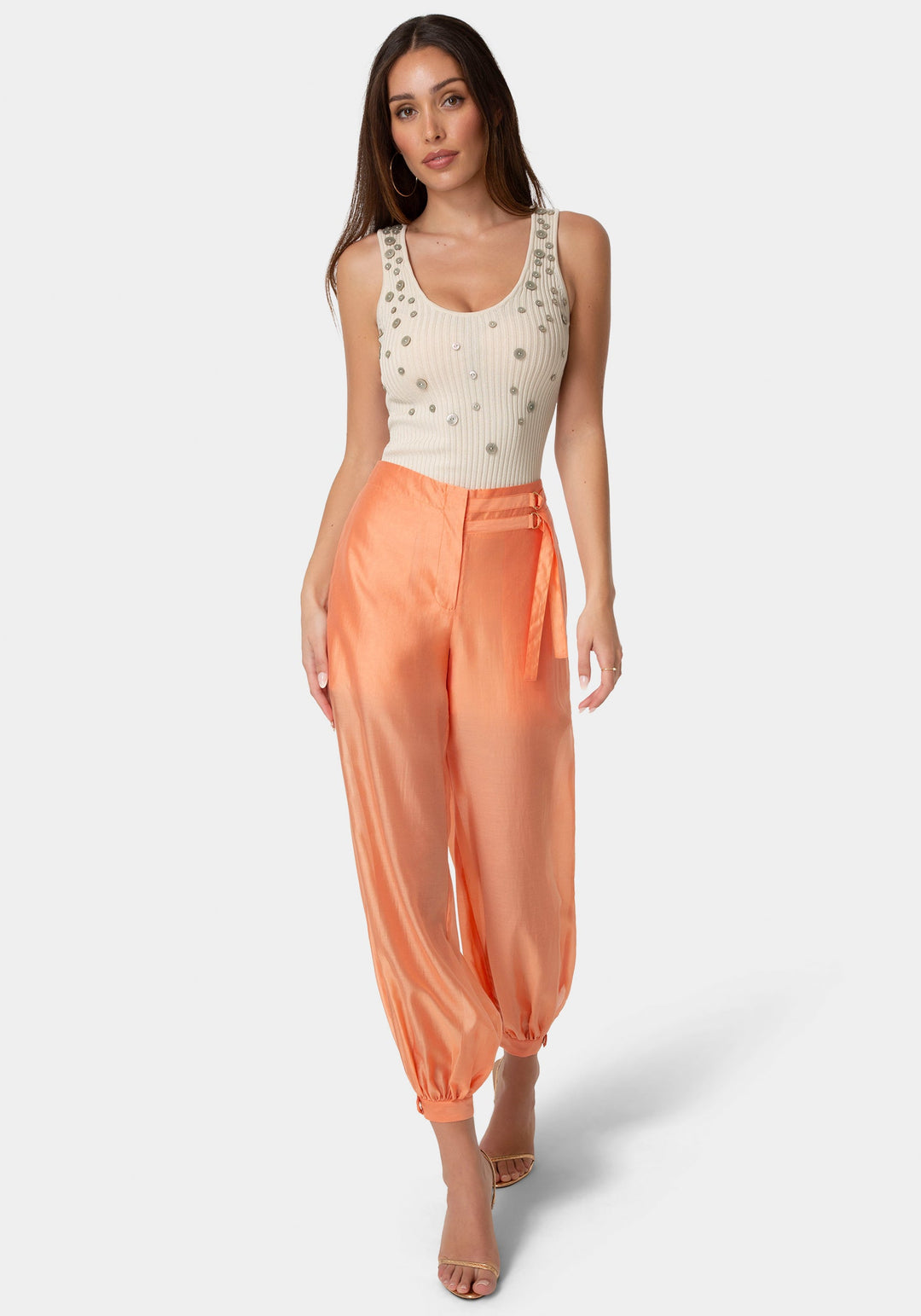 Front View-Sheer Voile Bubble Pant-PAPAYA PUNCH