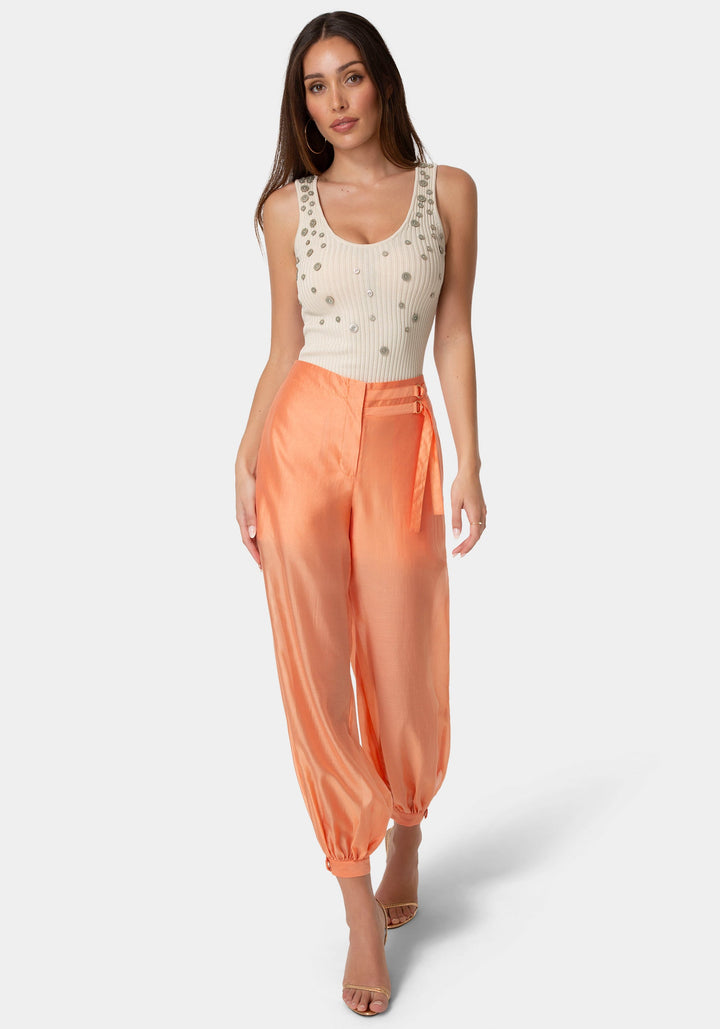 Front View-Sheer Voile Bubble Pant-PAPAYA PUNCH