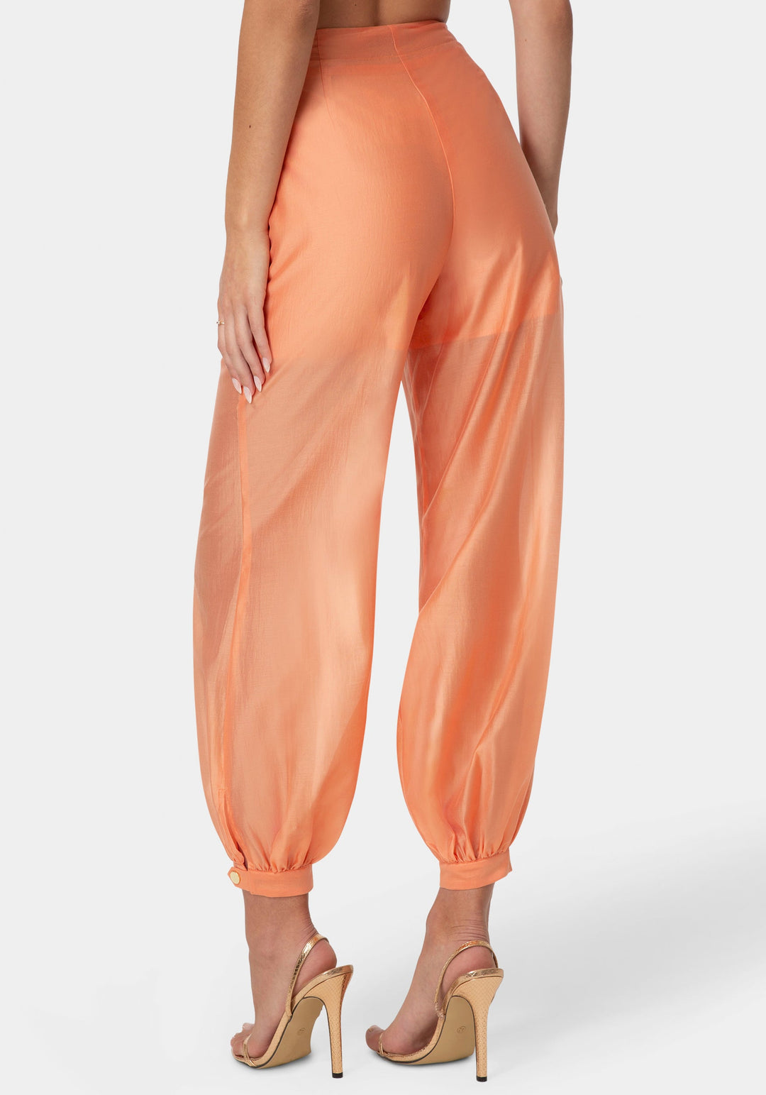 Side View-Sheer Voile Bubble Pant-PAPAYA PUNCH