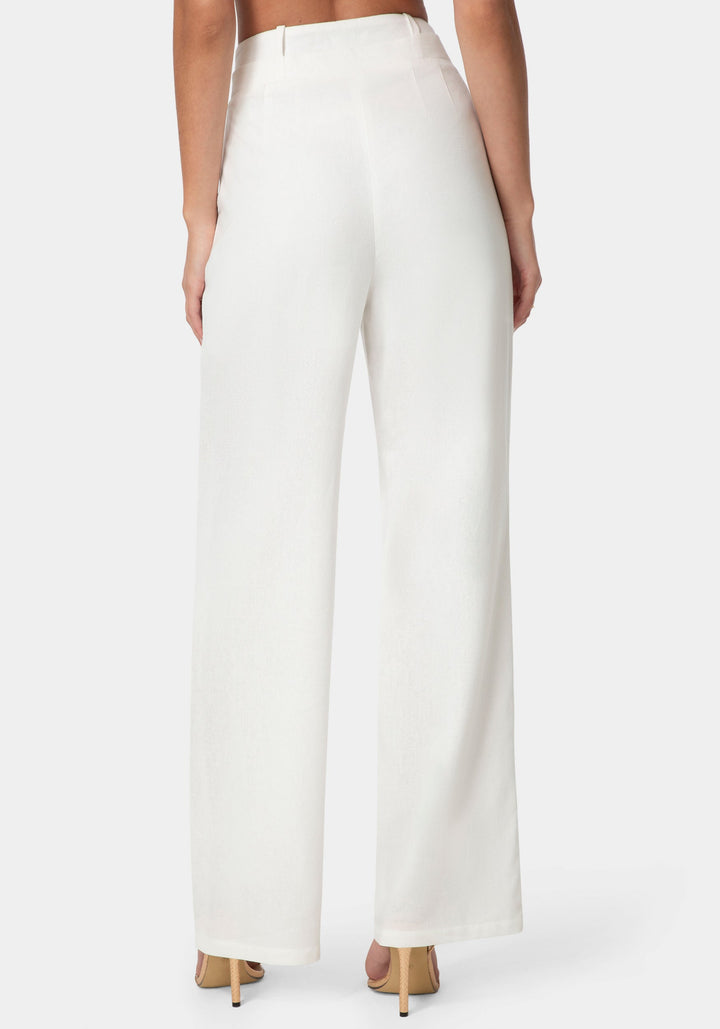 Back View-Pleated Linen Wide Leg Pant-WHITE ALYSSUM