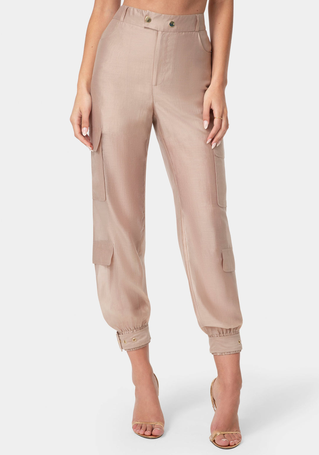 Front View-Light Sheer Voile Jogger-CHOCO CREAM