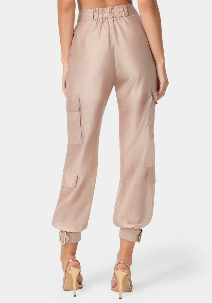 Back View-Light Sheer Voile Jogger-CHOCO CREAM
