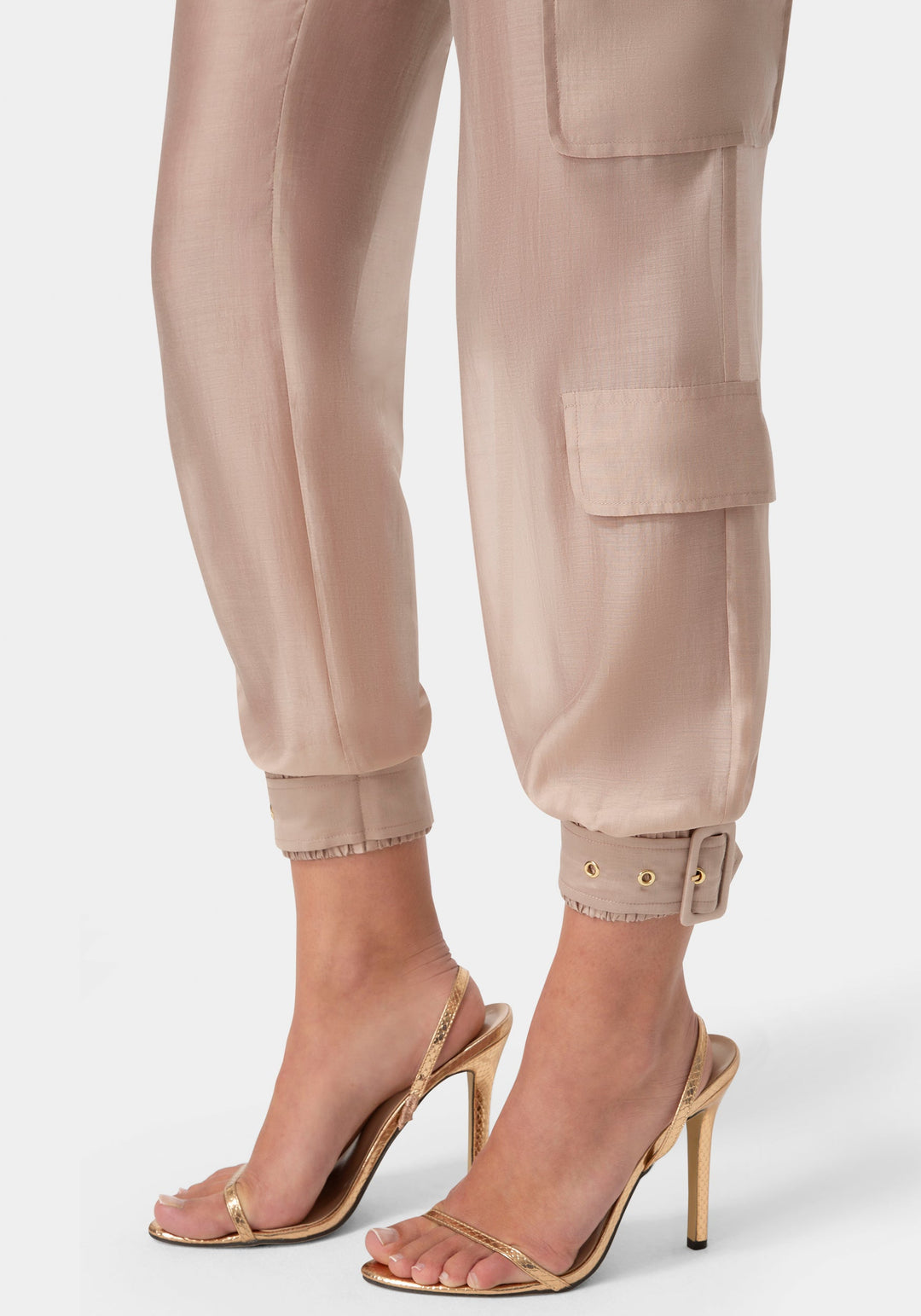 Side View-Light Sheer Voile Jogger-CHOCO CREAM
