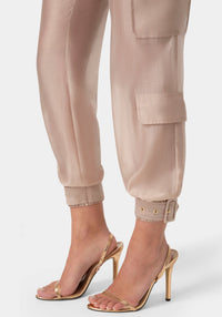 Side View-Light Sheer Voile Jogger-CHOCO CREAM
