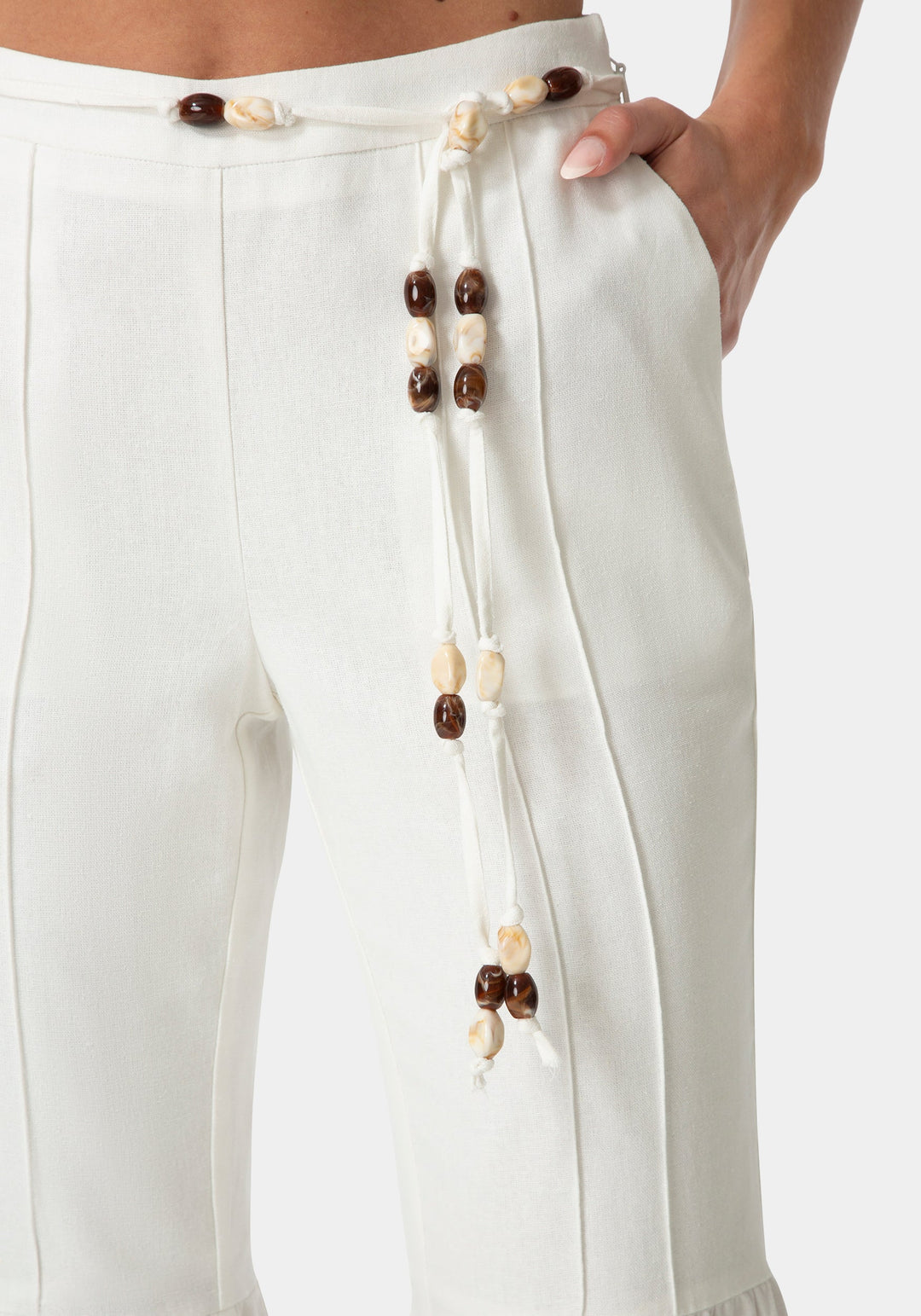 Other View-BELL BOTTOM LINEN PANTS-WHITE ALYSSUM
