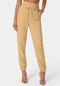 Front View-HIGH WAISTED CUTOUT LINEN JOGGER-SUNDUST