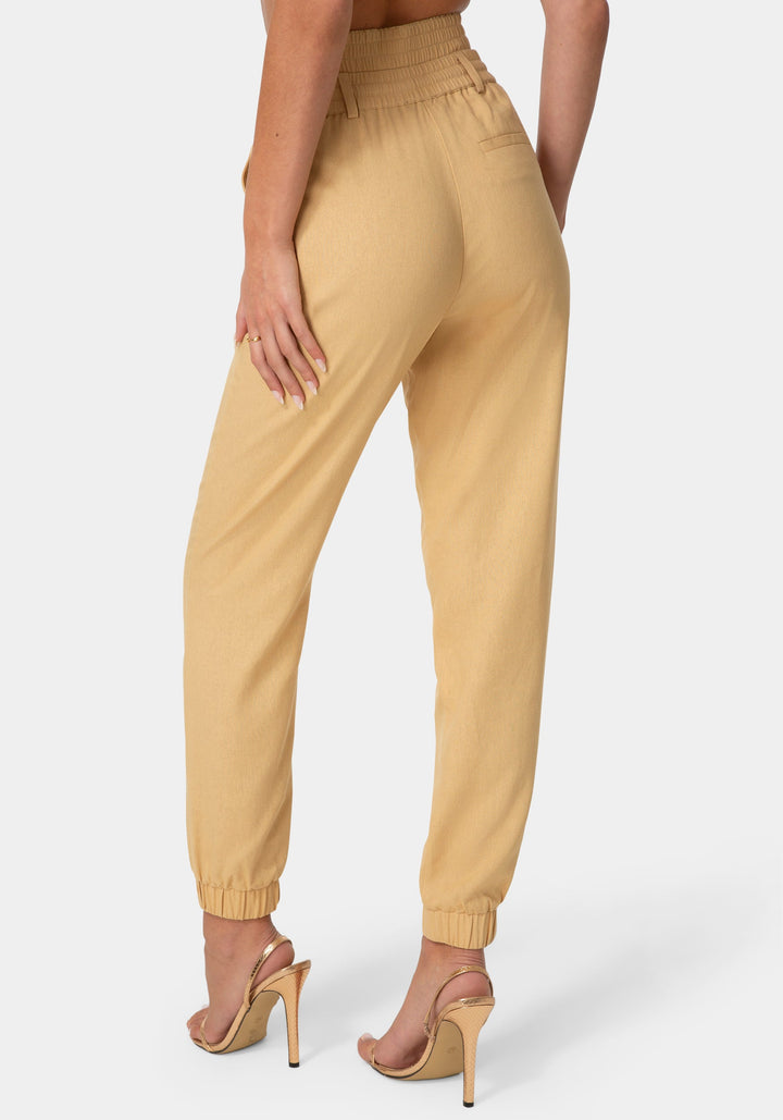 Back View-HIGH WAISTED CUTOUT LINEN JOGGER-SUNDUST
