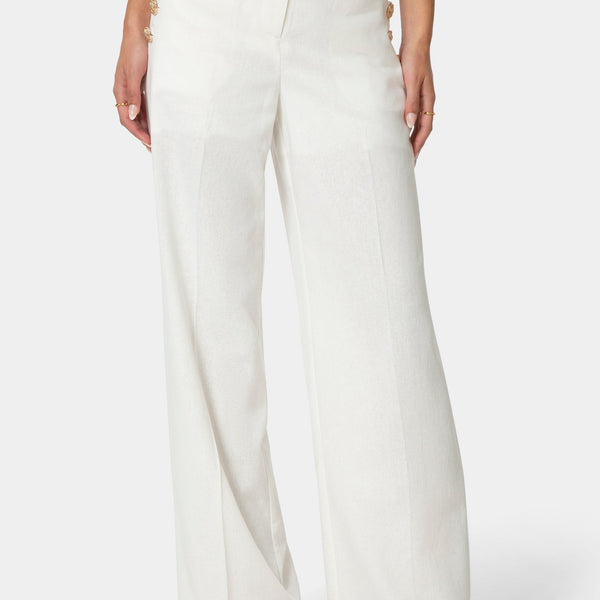 Front View-LINEN PALAZZO PANTS-WHITE ALYSSUM