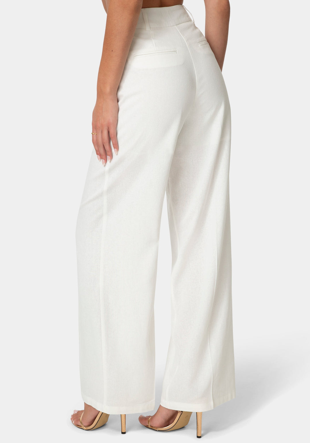 Back View-LINEN PALAZZO PANTS-WHITE ALYSSUM