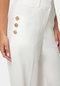 Side View-LINEN PALAZZO PANTS-WHITE ALYSSUM