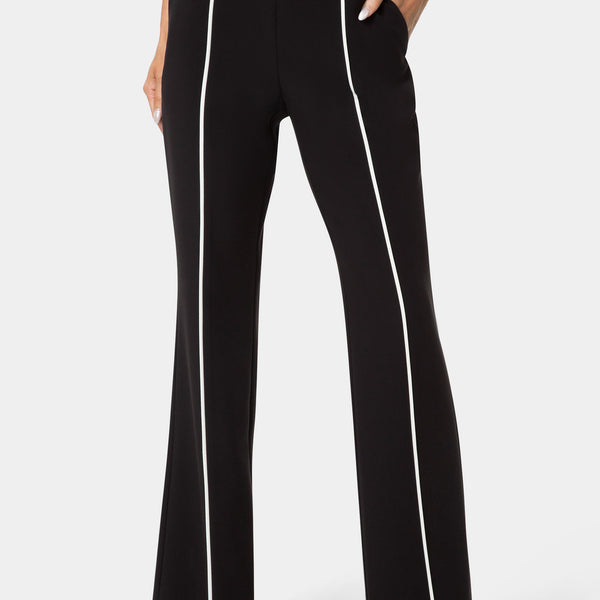 Front View-TAILORED HIGH WAIST STRAIGHT LEG PANTS-BLACK