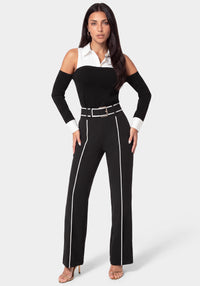 Detail View-TAILORED HIGH WAIST STRAIGHT LEG PANTS-BLACK