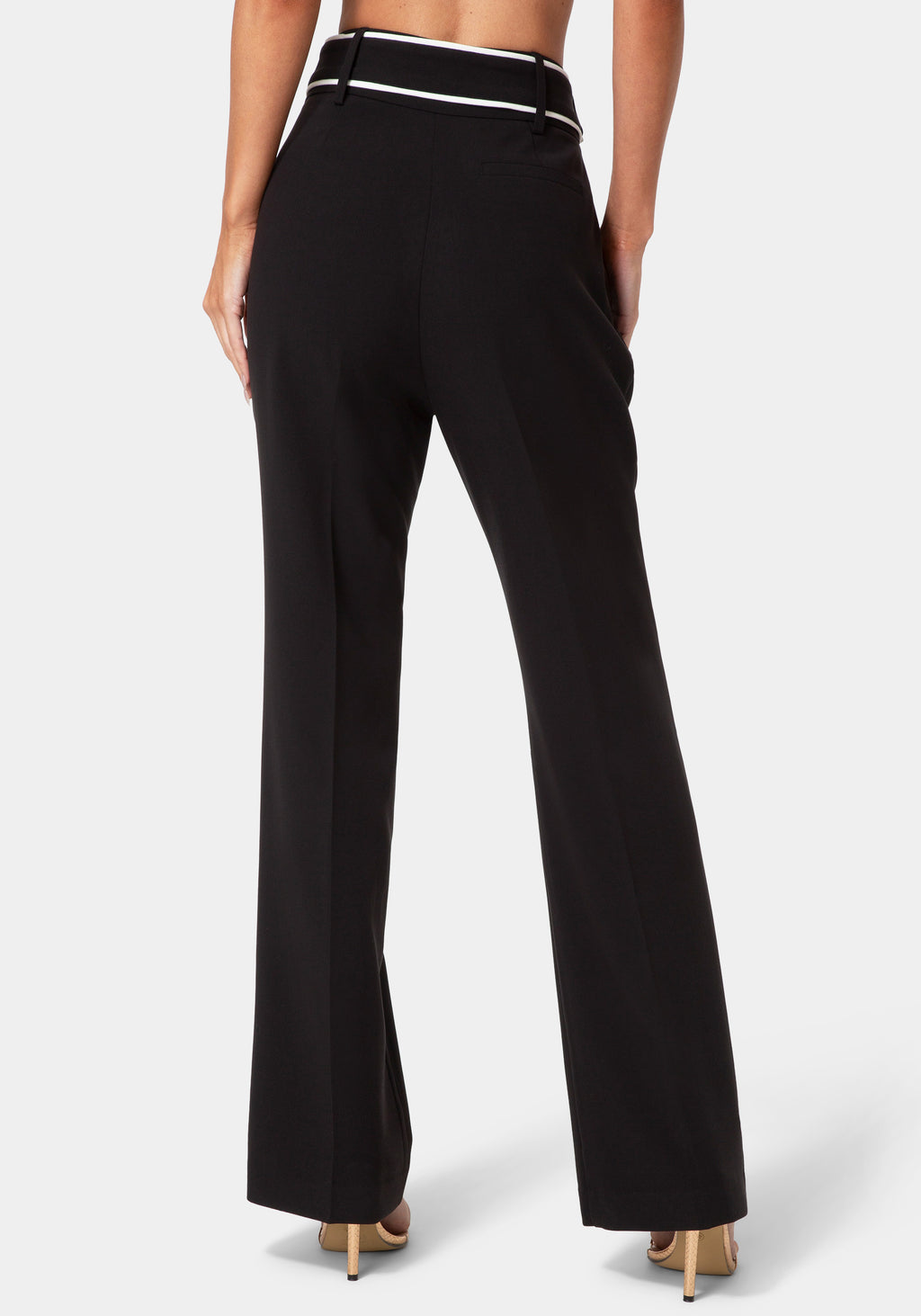 Back View-TAILORED HIGH WAIST STRAIGHT LEG PANTS-BLACK