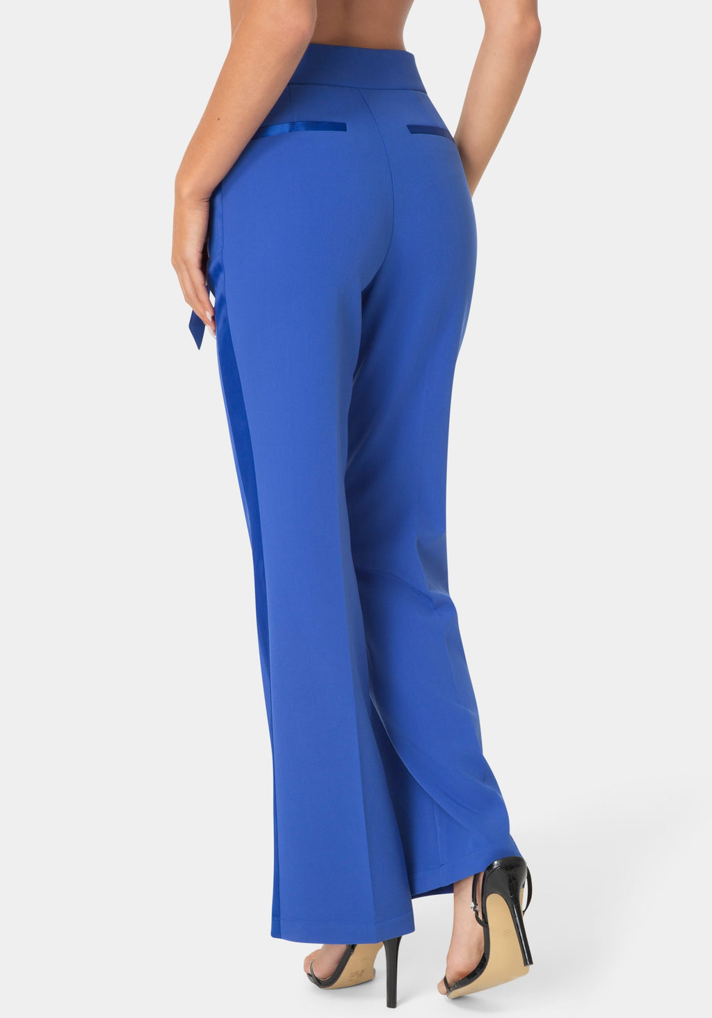 Back View-GOLD BUCKLE DETAIL STRAIGHT LEG PANTS-LUXE BLUE
