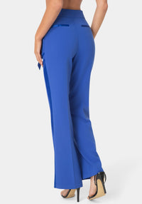 Back View-GOLD BUCKLE DETAIL STRAIGHT LEG PANTS-LUXE BLUE