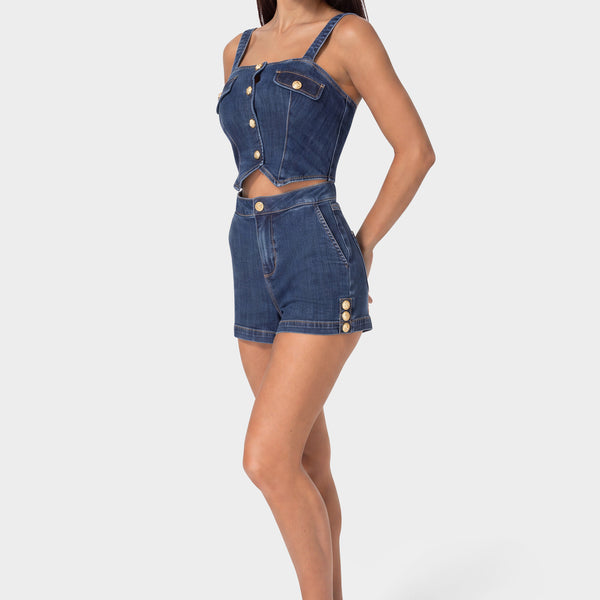Side View-FOOLER DENIM ROMPER-BLUE OBSESSION WASH