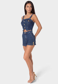 Side View-FOOLER DENIM ROMPER-BLUE OBSESSION WASH