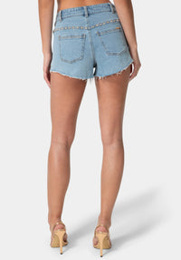 Back View-STUDDED HIGH WAIST DENIM SHORTS-SILVER LAKE WASH