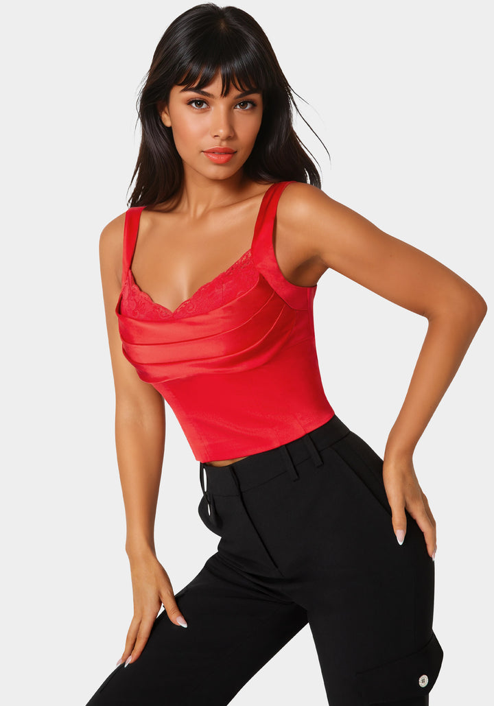 Side View-Front Drape Corset Top-Tango Red