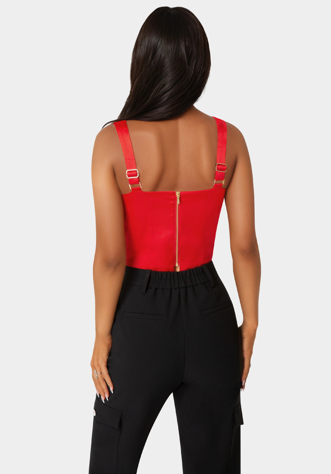 Back View-Front Drape Corset Top-Tango Red
